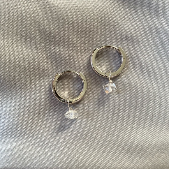24k white gold filled Herkimer Diamond Huggies - Picture 3 of 7